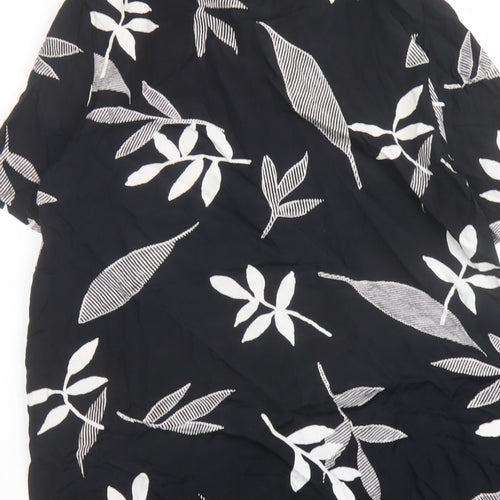 Berkertex Womens Black Geometric Viscose Basic Button-Up Size 14 Collared - Leaf Print