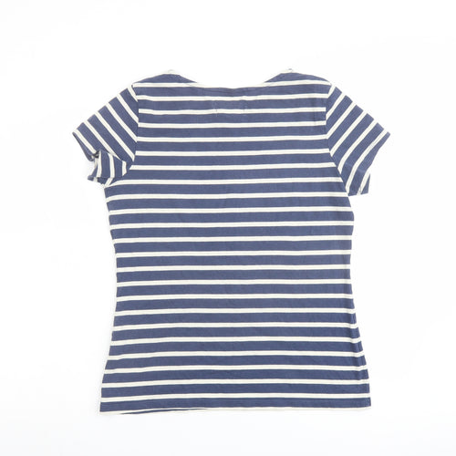 Seasalt Womens Blue Striped Cotton Basic T-Shirt Size 10 Round Neck