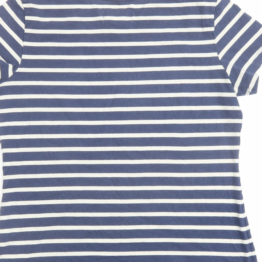 Seasalt Womens Blue Striped Cotton Basic T-Shirt Size 10 Round Neck