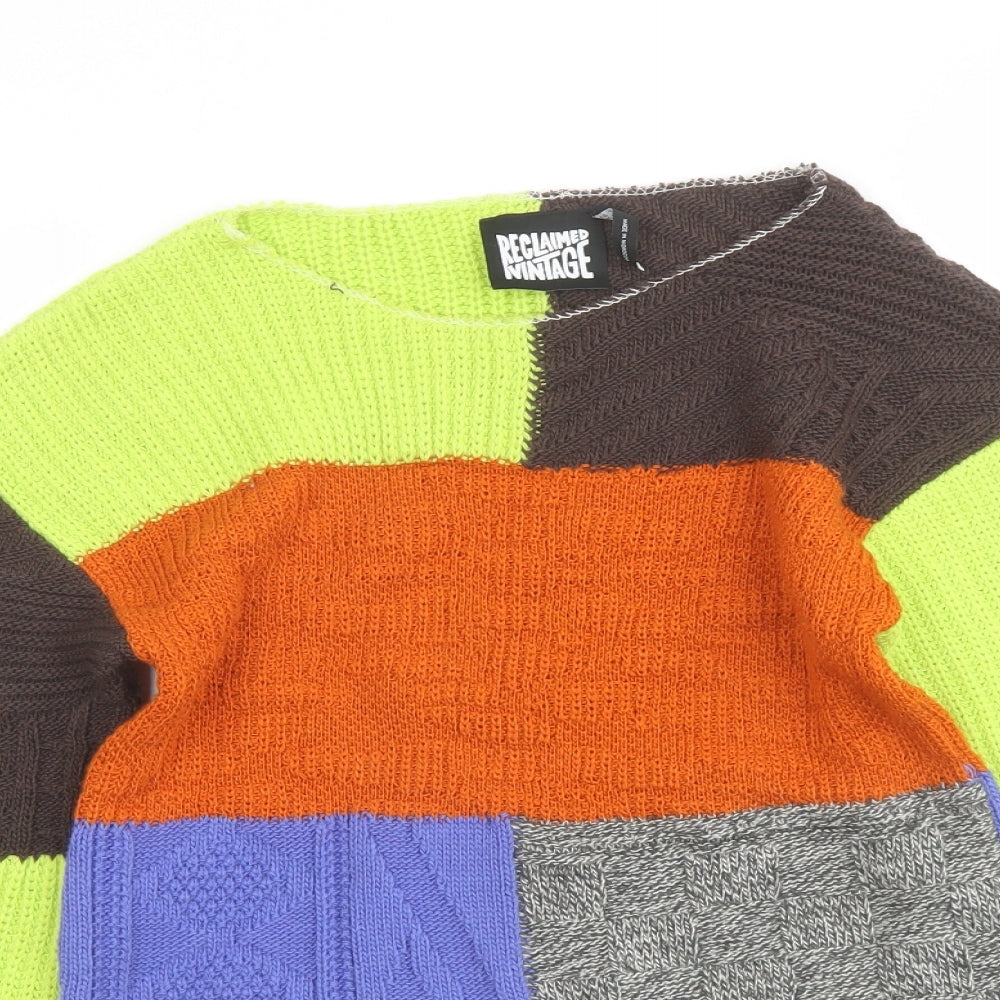 Reclaimed Vintage Womens Multicoloured Round Neck Acrylic Henley Jumper Size 6 - Colour Block