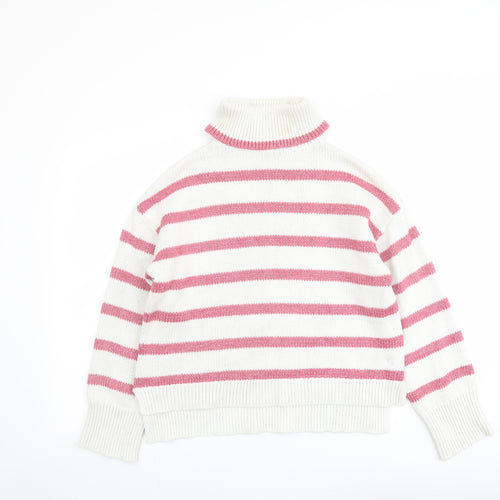 Crew Clothing Womens White Roll Neck Striped Polyester Pullover Jumper Size 12