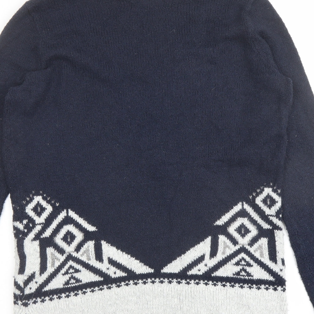 Hollister Womens Blue V-Neck Cotton Pullover Jumper Size M - Geometric Print