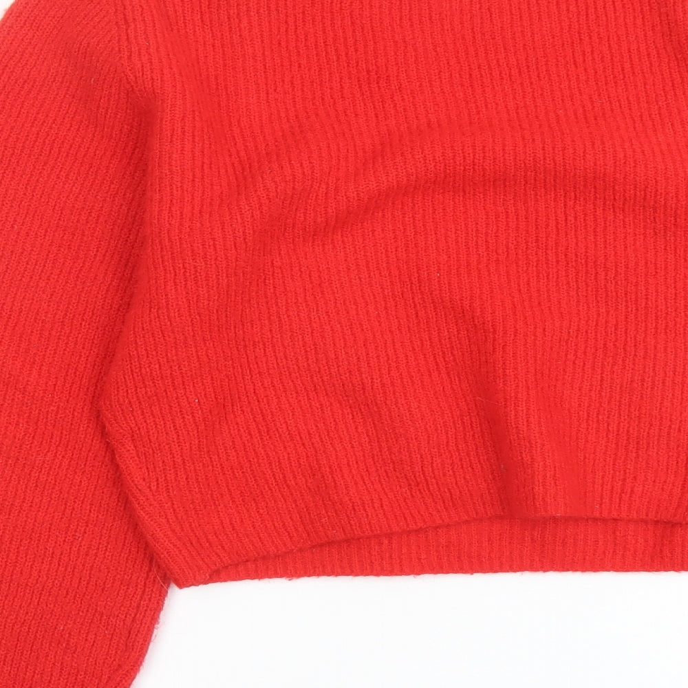 H&M Womens Red Square Neck Polyester Pullover Jumper Size M - Cropped Ribbed