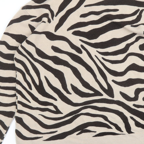 Marks and Spencer Womens Beige Round Neck Animal Print Acrylic Pullover Jumper Size 12 - Zebra print