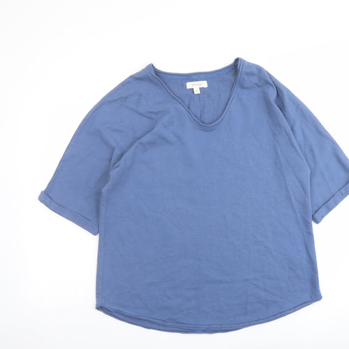 Per Una Womens Blue Cotton Basic T-Shirt Size 14 V-Neck