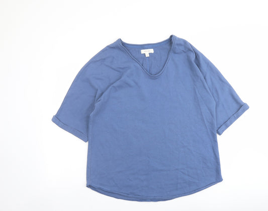 Per Una Womens Blue Cotton Basic T-Shirt Size 14 V-Neck