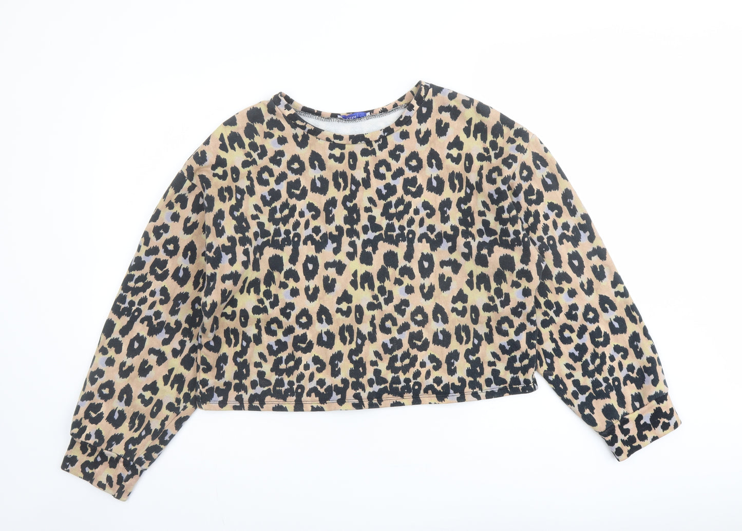 Zara Womens Beige Animal Print Cotton Pullover Sweatshirt Size M Pullover - Leopard Print