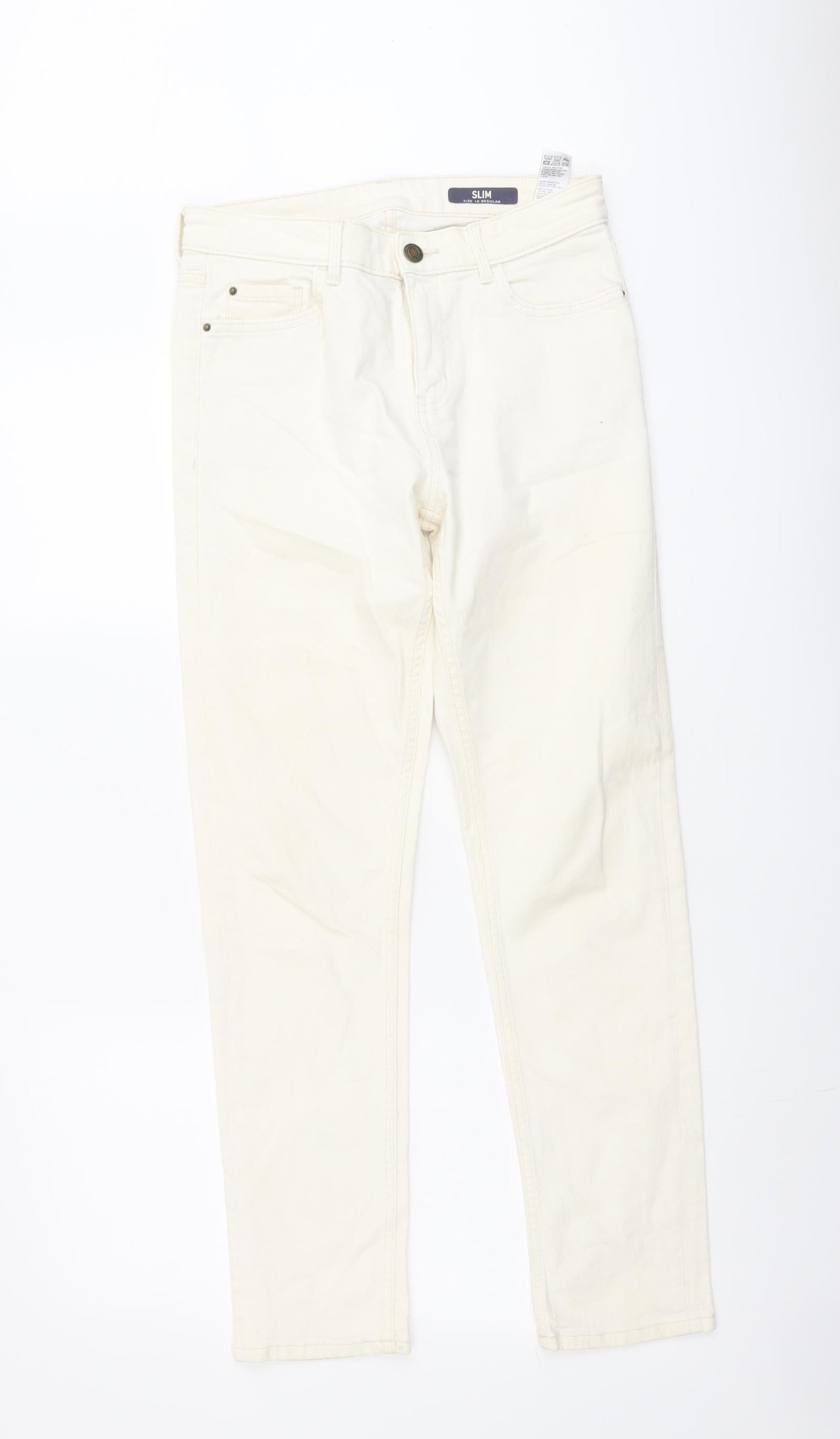 Marks and Spencer Womens Ivory Cotton Straight Jeans Size 10 L28 in Slim Button