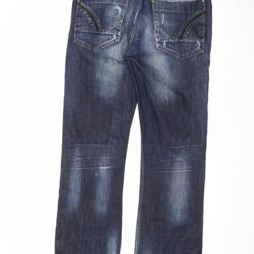 River Island Mens Blue Cotton Straight Jeans Size 32 in L34 in Regular Button