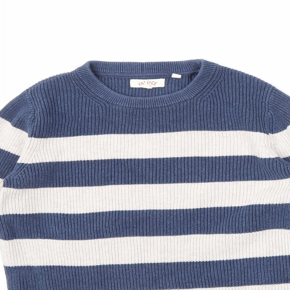 Fat Face Womens Blue Round Neck Striped 100% Cotton Pullover Jumper Size 8