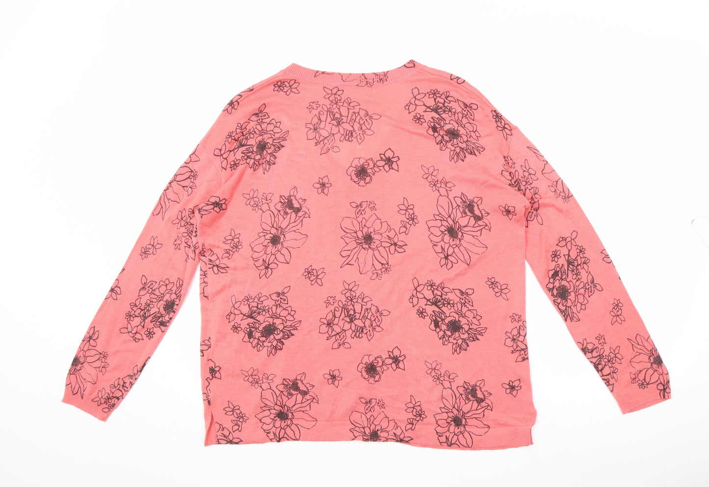 Marks and Spencer Womens Pink V-Neck Floral Acrylic Pullover Jumper Size M