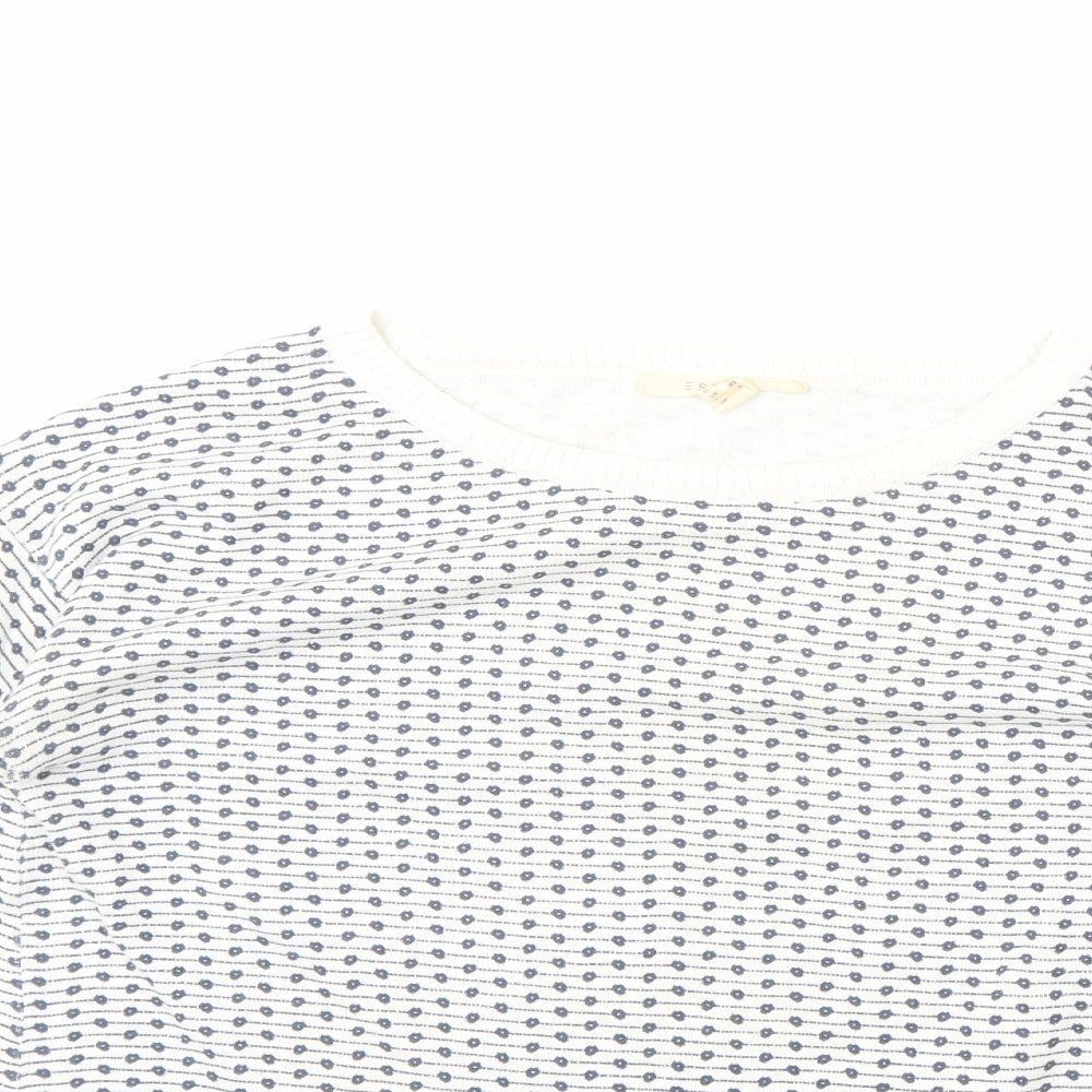 Esprit Womens Ivory Round Neck Geometric Cotton Pullover Jumper Size XS