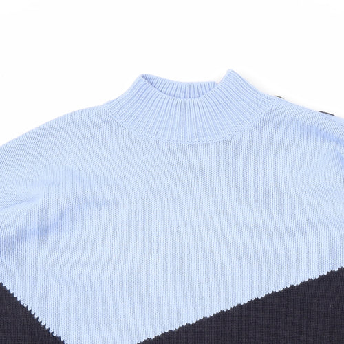 Marks and Spencer Womens Blue High Neck Acrylic Pullover Jumper Size L - Colour Block