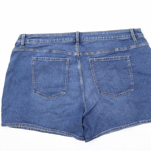 Marks and Spencer Womens Blue Cotton Boyfriend Shorts Size 24 L5 in Regular Zip