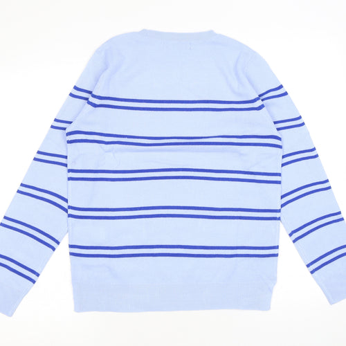 Marks and Spencer Womens Blue Round Neck Striped Acrylic Pullover Jumper Size 10