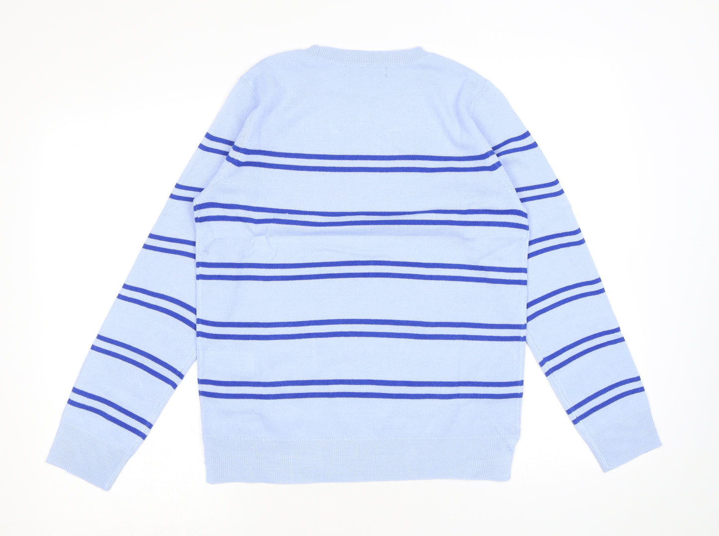 Marks and Spencer Womens Blue Round Neck Striped Acrylic Pullover Jumper Size 10