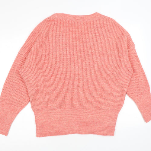 Per Una Womens Pink V-Neck Acrylic Pullover Jumper Size L