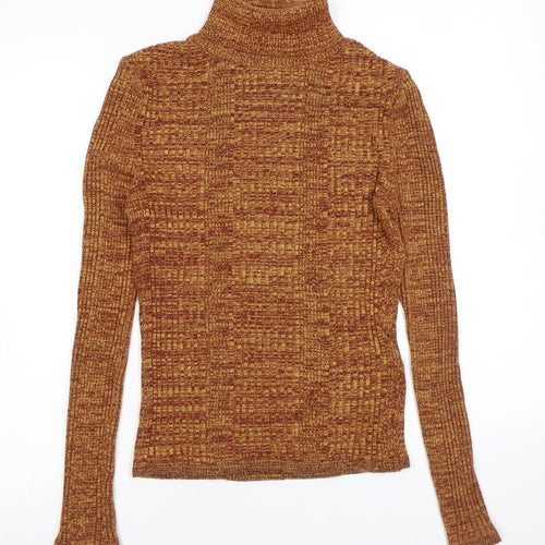 Topshop Womens Brown Roll Neck Geometric Acrylic Pullover Jumper Size 8