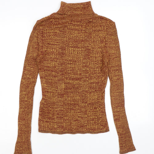 Topshop Womens Brown Roll Neck Geometric Acrylic Pullover Jumper Size 8