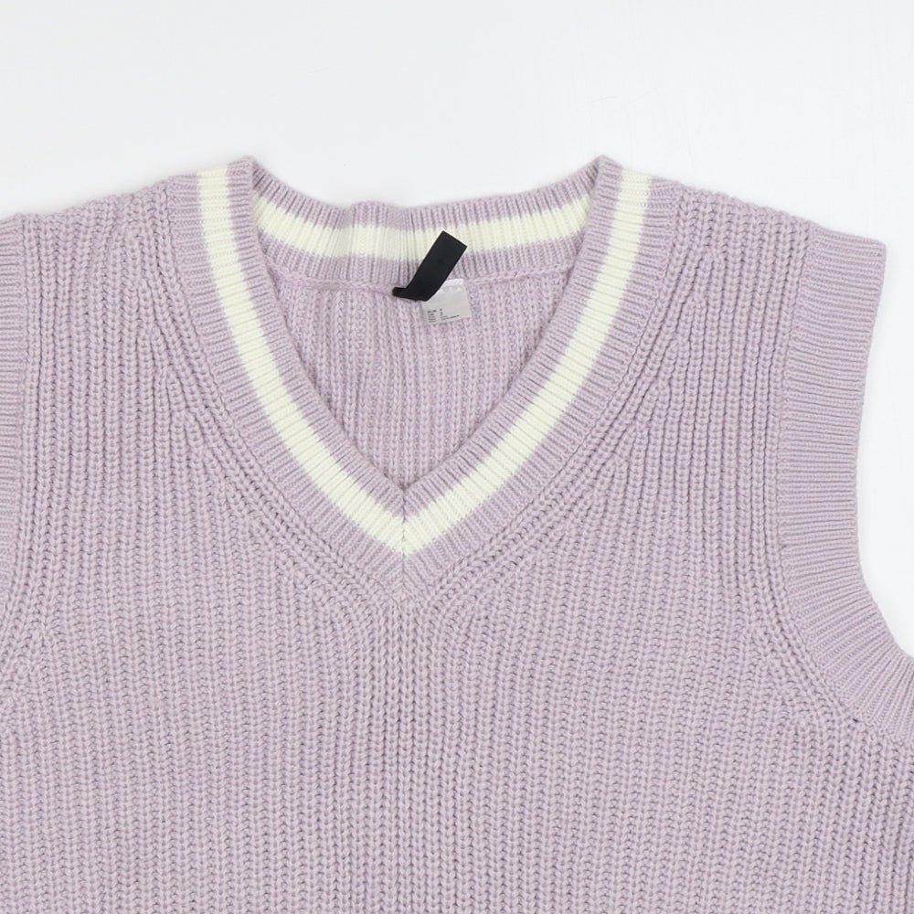 H&M Womens Purple V-Neck Acrylic Vest Jumper Size S