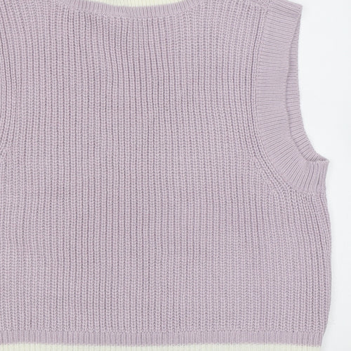 H&M Womens Purple V-Neck Acrylic Vest Jumper Size S