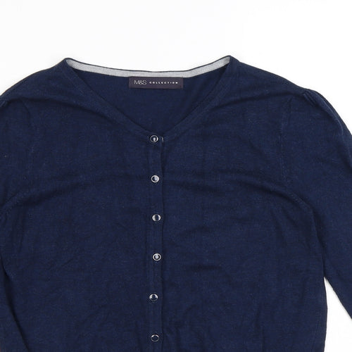 Marks and Spencer Womens Blue V-Neck Viscose Cardigan Jumper Size 8 - Button Down