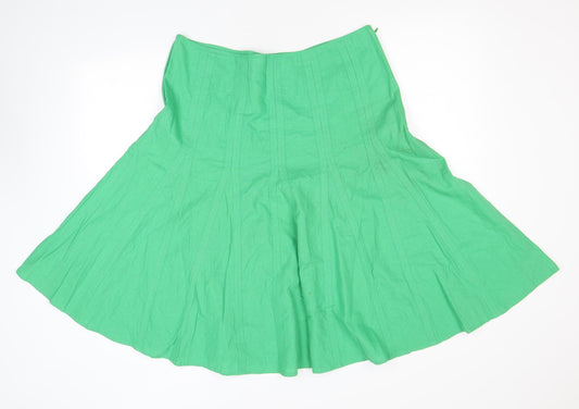 Monsoon Womens Green Linen Skater Skirt Size 14 Zip