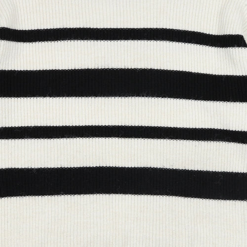 NEXT Womens White Round Neck Striped Acrylic Pullover Jumper Size L