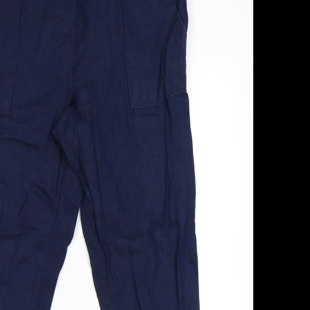 Marks and Spencer Womens Blue Linen Capri Trousers Size 12 L27 in Regular Zip