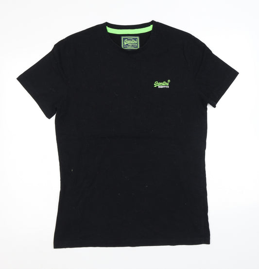 Superdry Mens Black Cotton T-Shirt Size L Round Neck - Logo Detail
