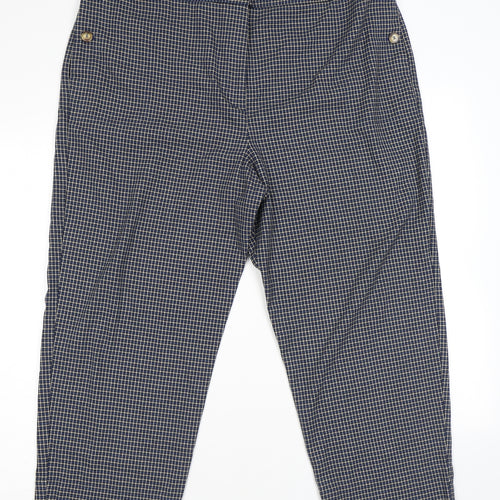 Marks and Spencer Womens Blue Plaid Polyester Trousers Size 12 L24 in Regular Zip