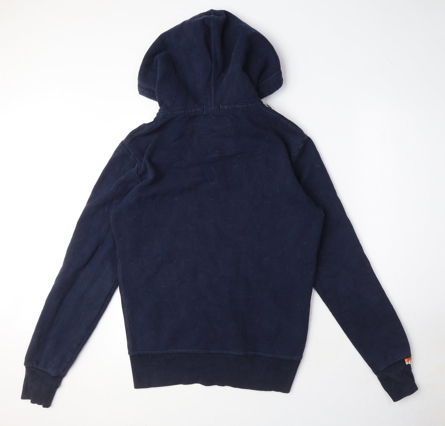 Superdry Mens Blue Cotton Full Zip Hoodie Size S - Logo, Pockets, Drawstring