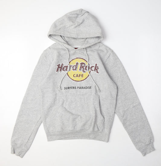 Hard Rock Cafe Mens Grey Cotton Pullover Hoodie Size S - Logo, Pocket, Drawstring