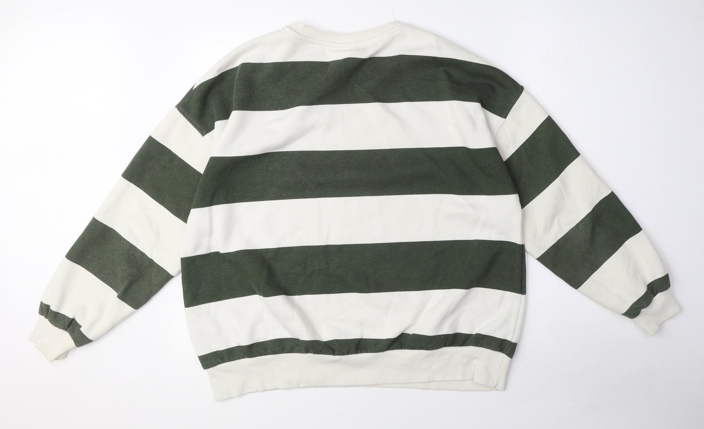 Pull&Bear Womens Green Striped Cotton Pullover Sweatshirt Size M Pullover