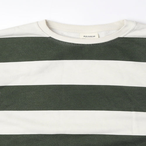Pull&Bear Womens Green Striped Cotton Pullover Sweatshirt Size M Pullover