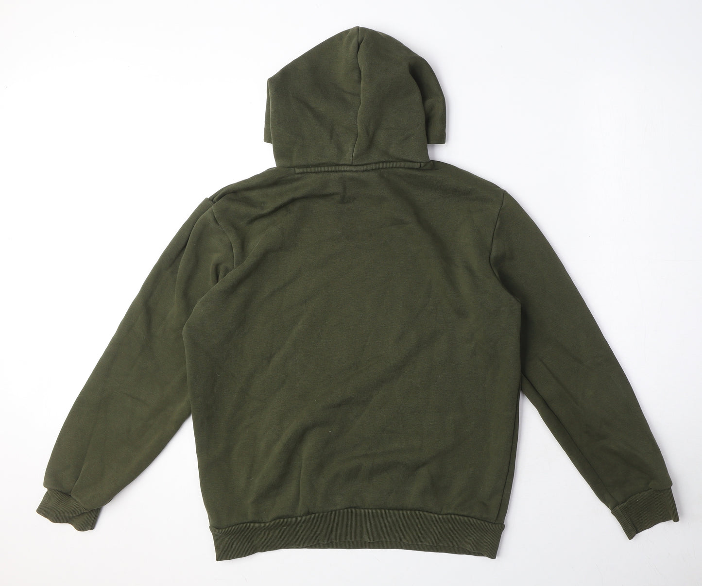 PUMA Mens Green Cotton Pullover Hoodie Size S - Logo, Pocket, Drawstring
