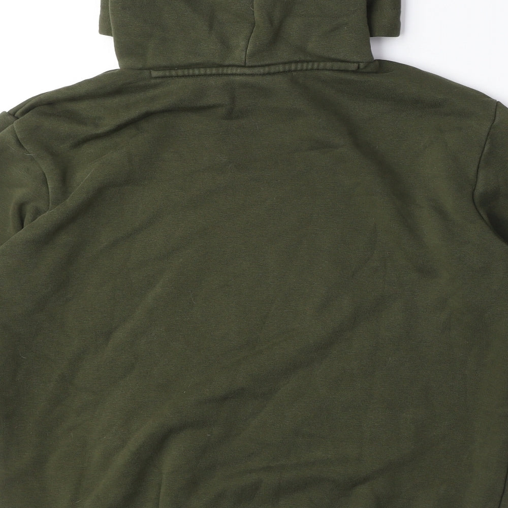 PUMA Mens Green Cotton Pullover Hoodie Size S - Logo, Pocket, Drawstring