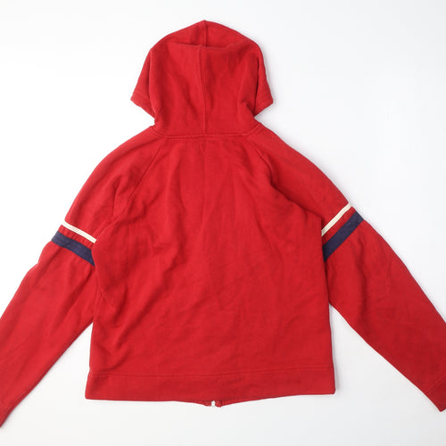 Fluid Mens Red Cotton Full Zip Hoodie Size S - 83, Drawstring, Striped detail
