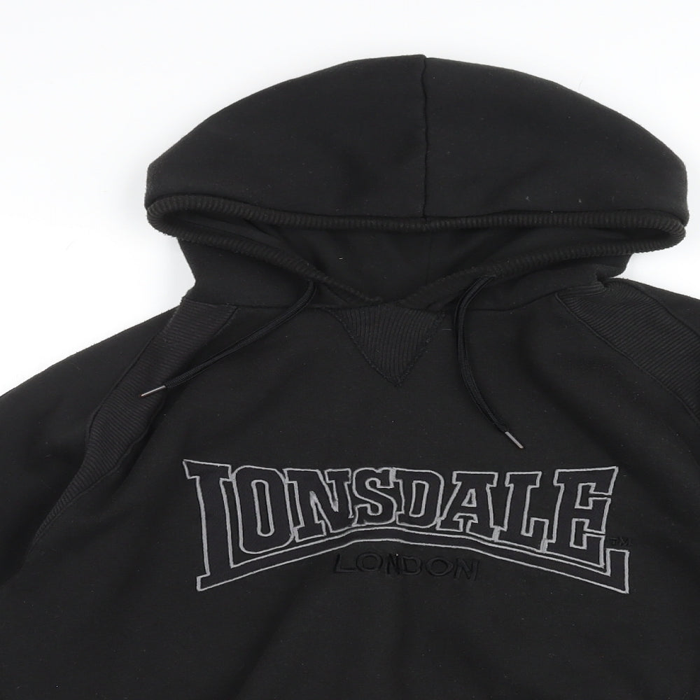Lonsdale Mens Black Polyester Pullover Hoodie Size M - Logo, Pocket, Drawstring