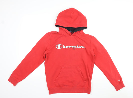 Champion Mens Red Cotton Pullover Hoodie Size S - Logo
