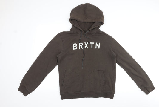 Brixton Mens Brown Cotton Pullover Hoodie Size S - Logo, Pocket, Drawstring