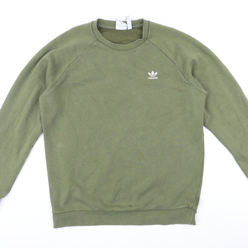 adidas Mens Green Round Neck Cotton Pullover Jumper Size L Long Sleeve