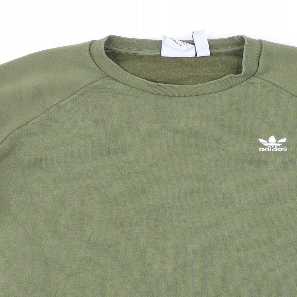 adidas Mens Green Round Neck Cotton Pullover Jumper Size L Long Sleeve