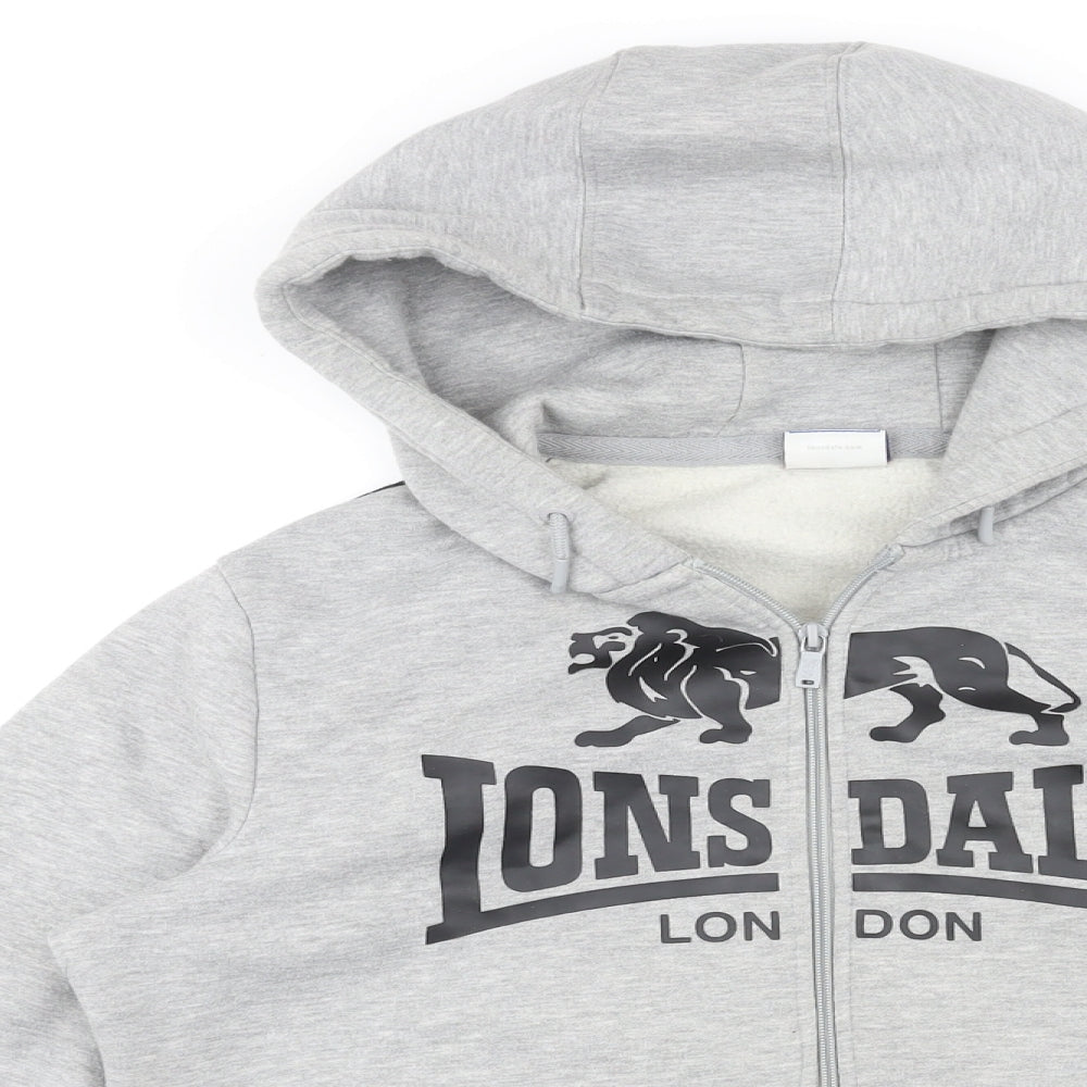Lonsdale Mens Grey Polyester Full Zip Hoodie Size M - Logo, Pocket, Drawstring