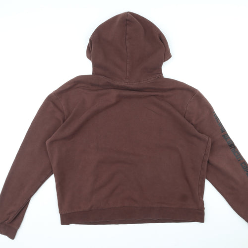 PUMA Mens Brown Cotton Pullover Hoodie Size L - Logo, Pocket, Drawstring