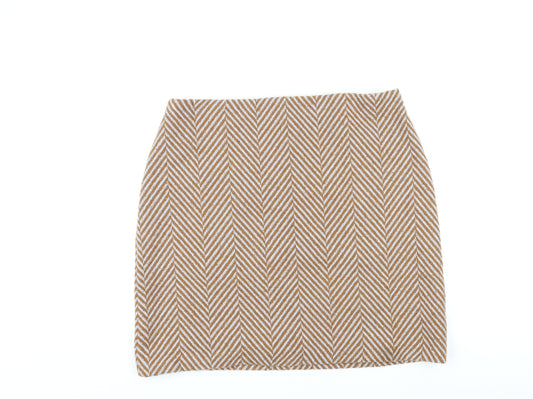 Marks and Spencer Womens Brown Herringbone Polyester A-Line Skirt Size 18 Zip