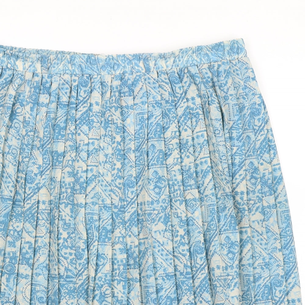 Bonmarché Womens Blue Geometric Polyester Pleated Skirt Size 22