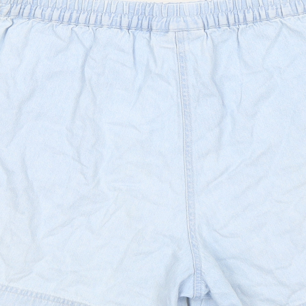 BHS Womens Blue 100% Cotton Basic Shorts Size 12 L5 in Regular Drawstring
