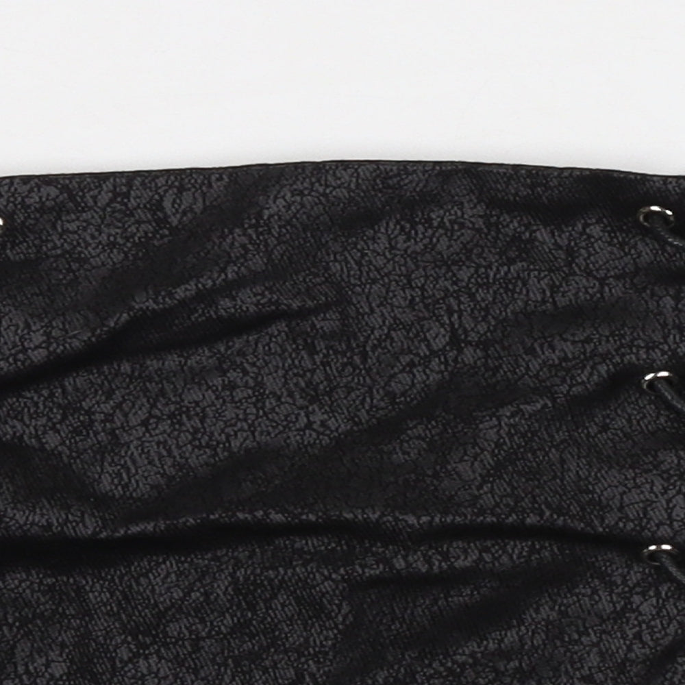 PRETTYLITTLETHING Womens Black Polyurethane Mini Skirt Size 10 Zip - Tie Front Detail