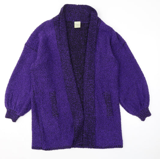 Classic Womens Purple V-Neck Acrylic Cardigan Jumper Size 14 - Textured Size 14-16